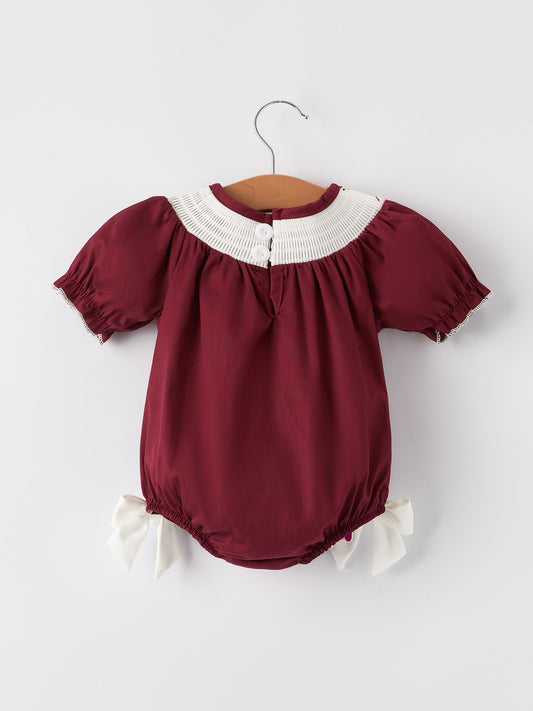 Dark Red Smocked Church Christ Bishop Christening Girls Romper