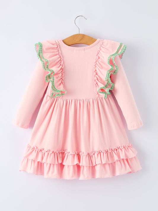 Girls St. Patrick’s Day Shamrock Applique Ruffle Girls Dress