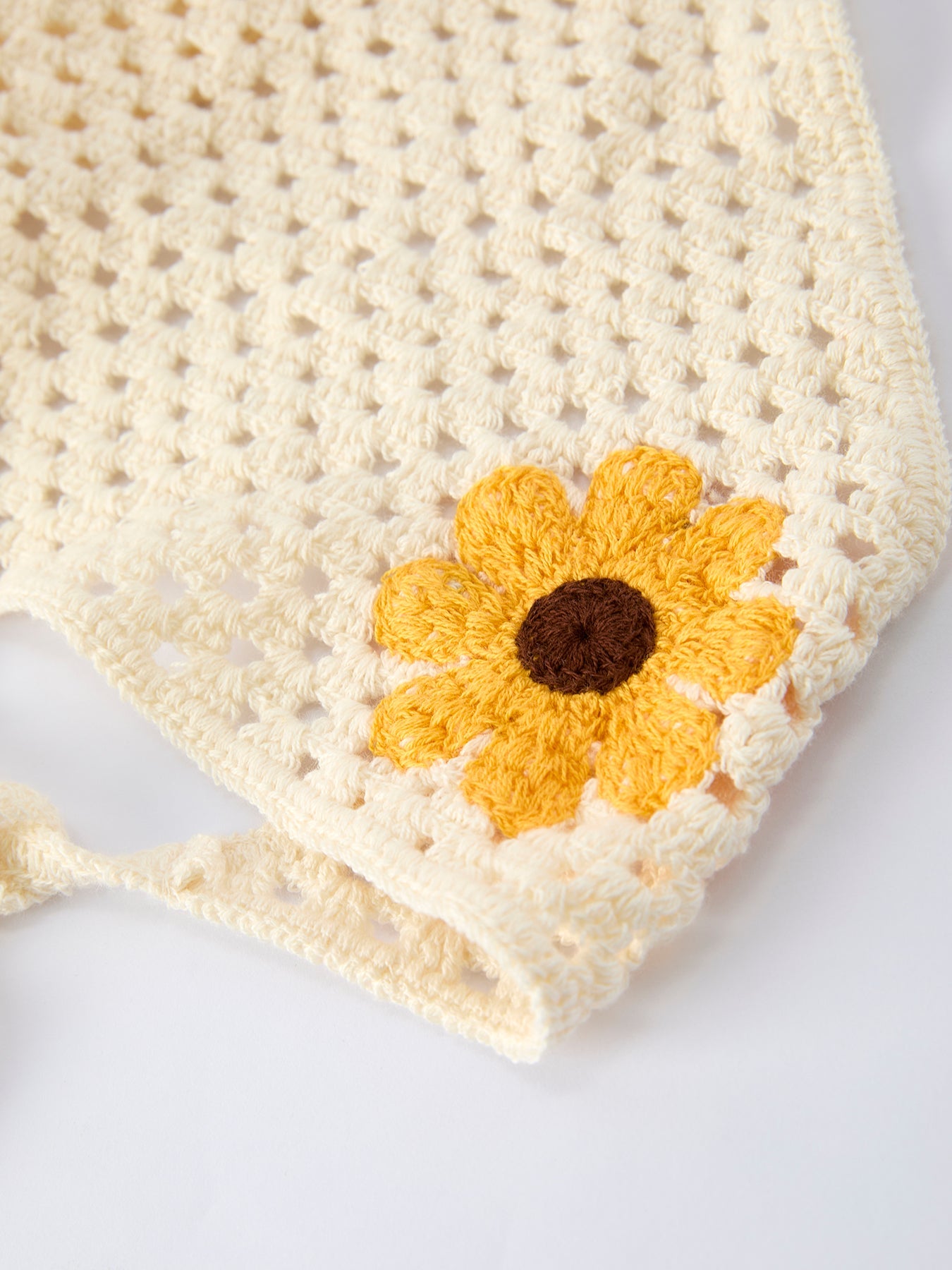 Summer Crochet Sunflower Girl Dress with Headscarf