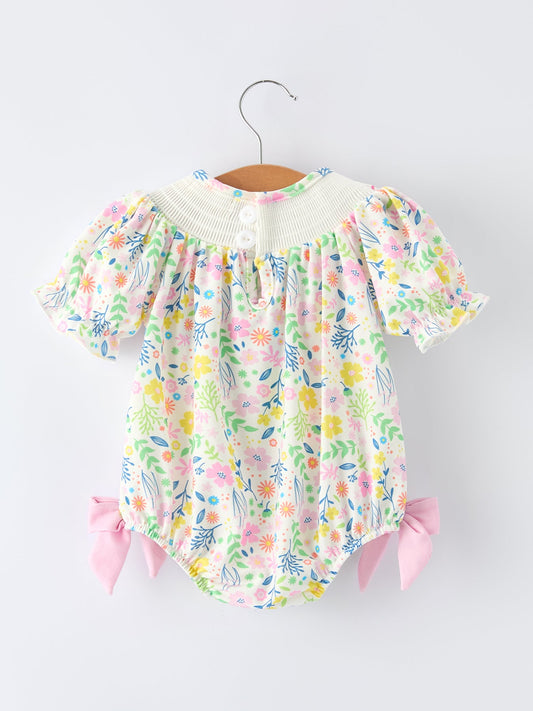 Easter Bunny Embroidered Pom-Pom Short-Sleeved Girls Romper