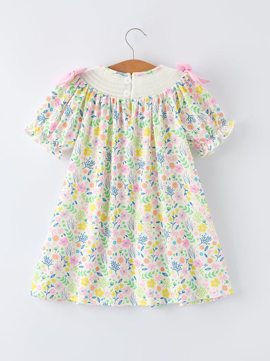 Easter Bunny Embroidered Pom-Pom Short-Sleeved Girls Dress