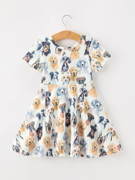 Watercolor Dog Breed Twirl Girls Dress