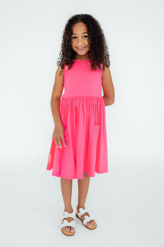 Neon Pink Tank Pocket Twirl Dress