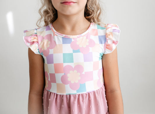 Ella Pink Check Swiss Dot Dress