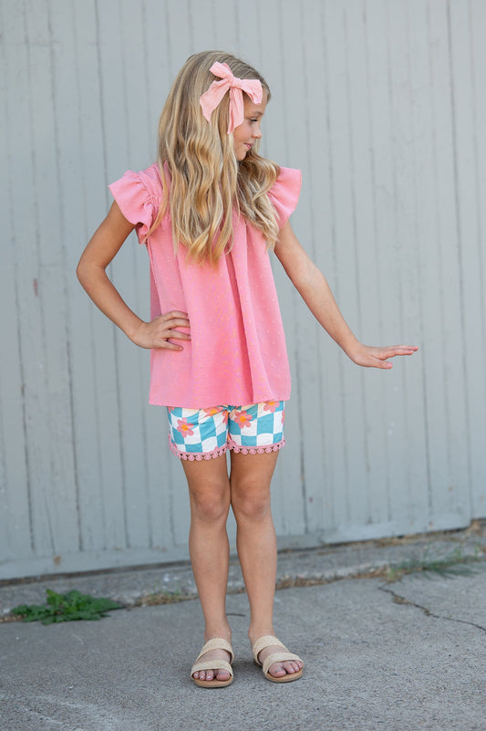 Teal Check Wave Short Set