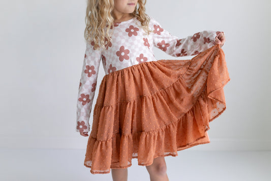 Taupe Swiss Dot Tulle Dress