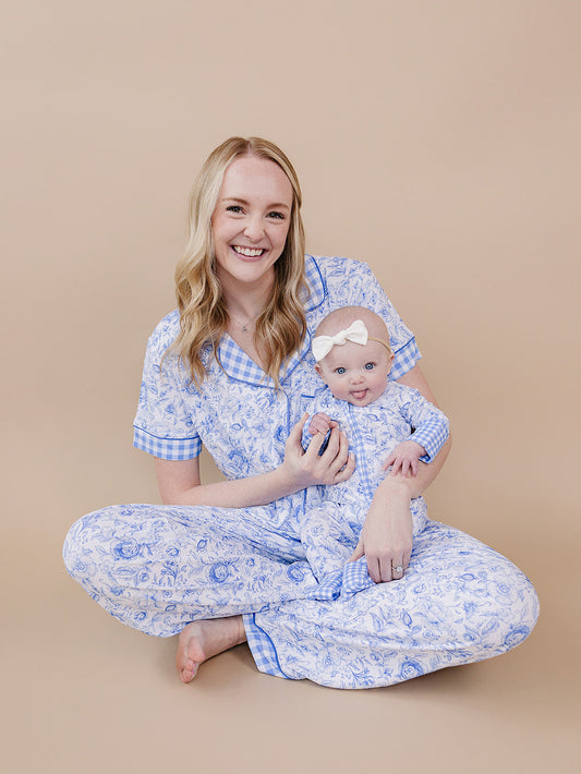 Bamboo Women's Button Up Set | Blue Flowers