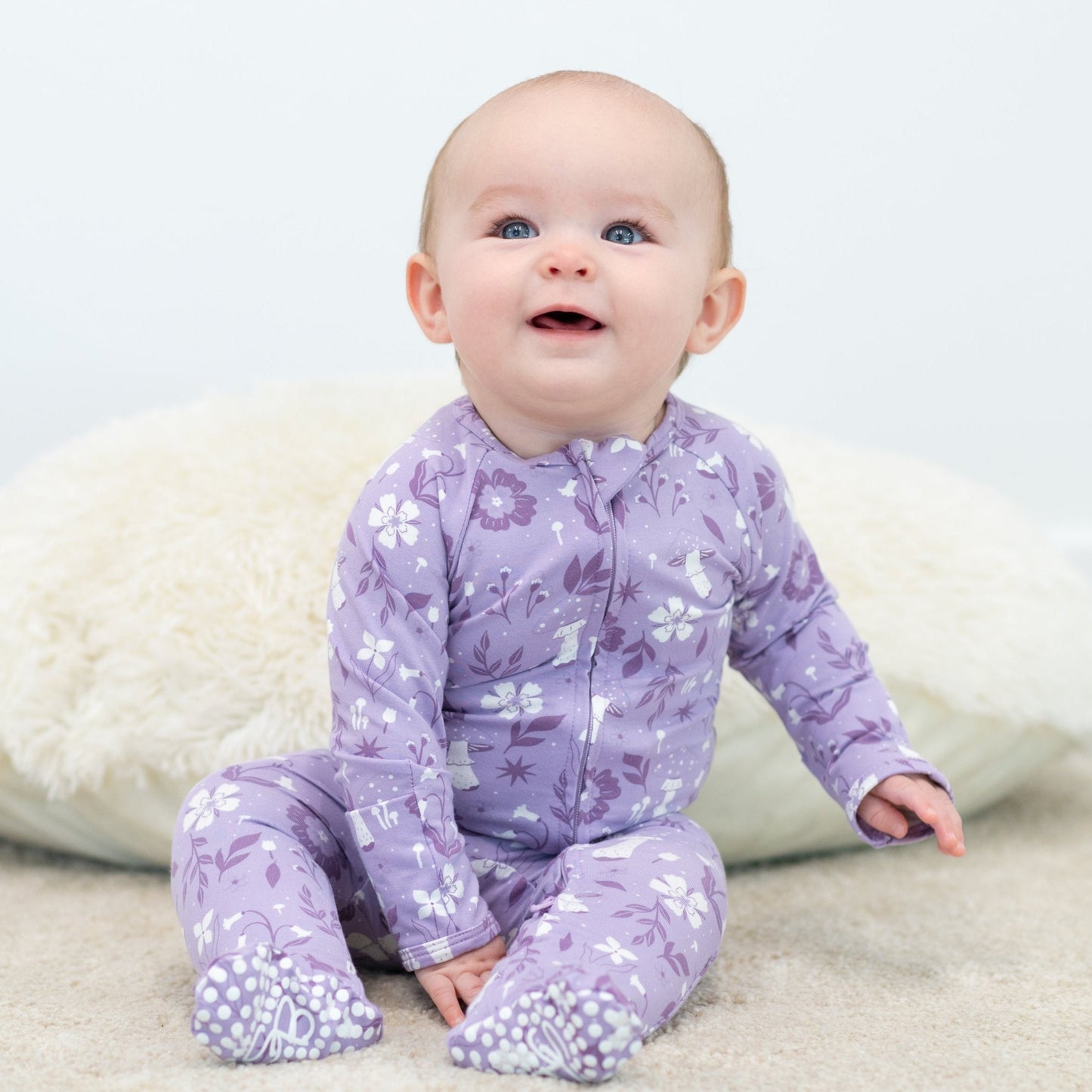 Mushroom Floral Zipper Footie