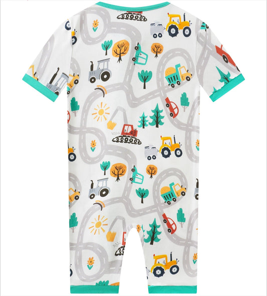 Posh TOT Road Work Print Bamboo Shorty Romper