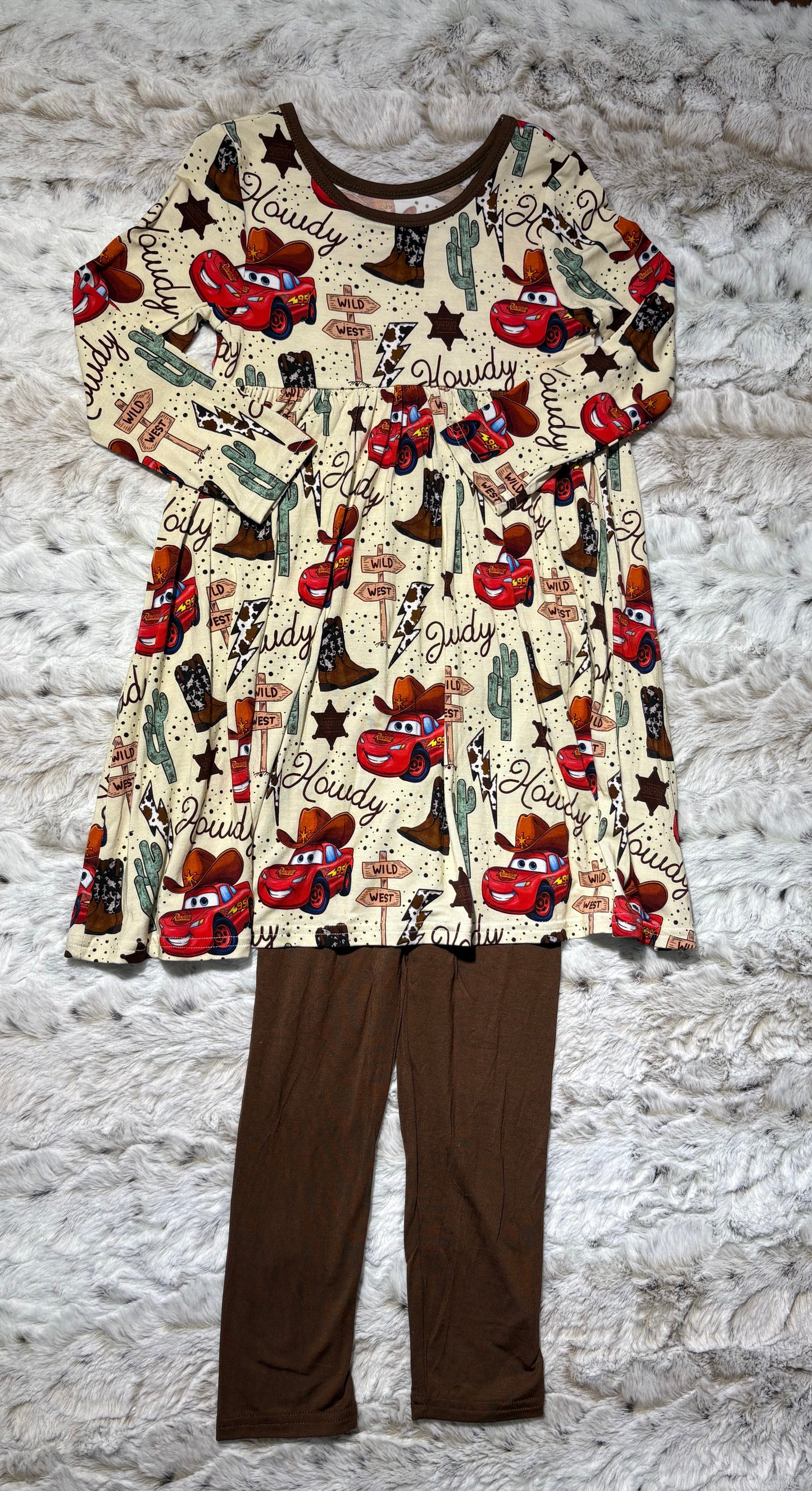 Cars cowboy bamboo Twirl dress 2 piece set