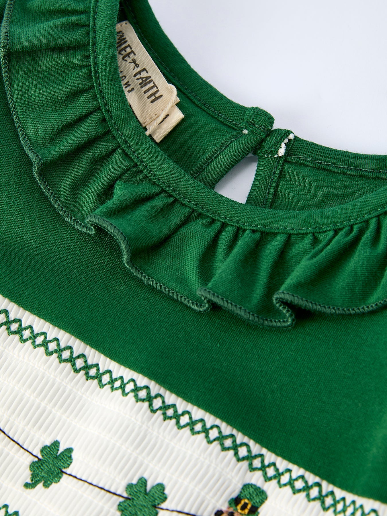 Girls St. Patrick’s Day Shamrock Puppy Smocked Dress