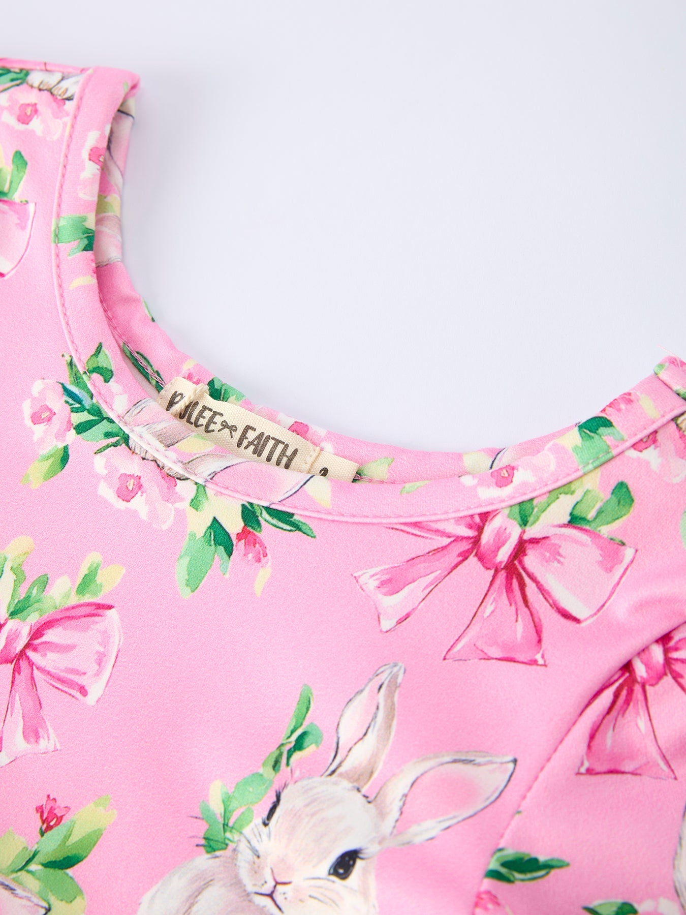 Easter Pink Bunny Floral Print Short Sleeve Dress
