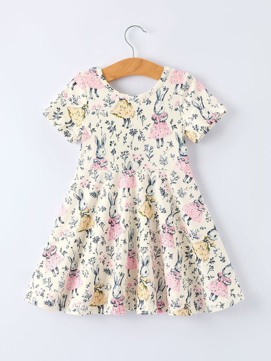 Easter Vintage Bunny Girls Twirl Dress