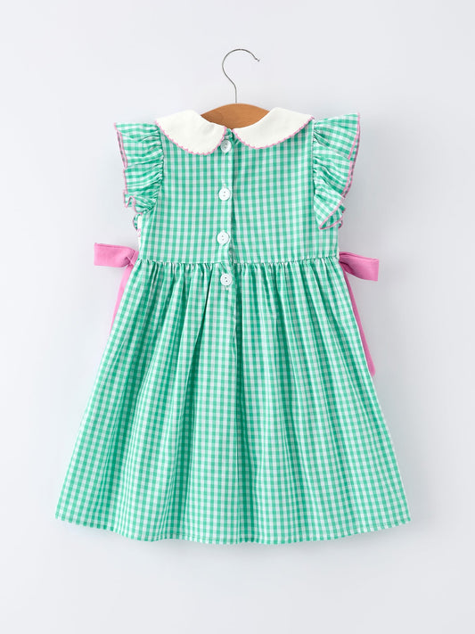 Spring Gingham Bow Ruffle Smocked Pickle Ball Girl Dress
