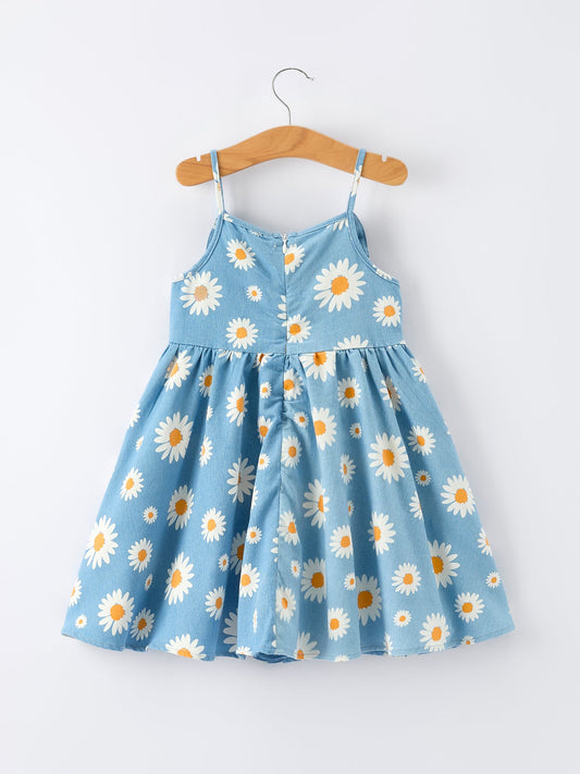 Spring Daisy Girls' Blue Denim Dress