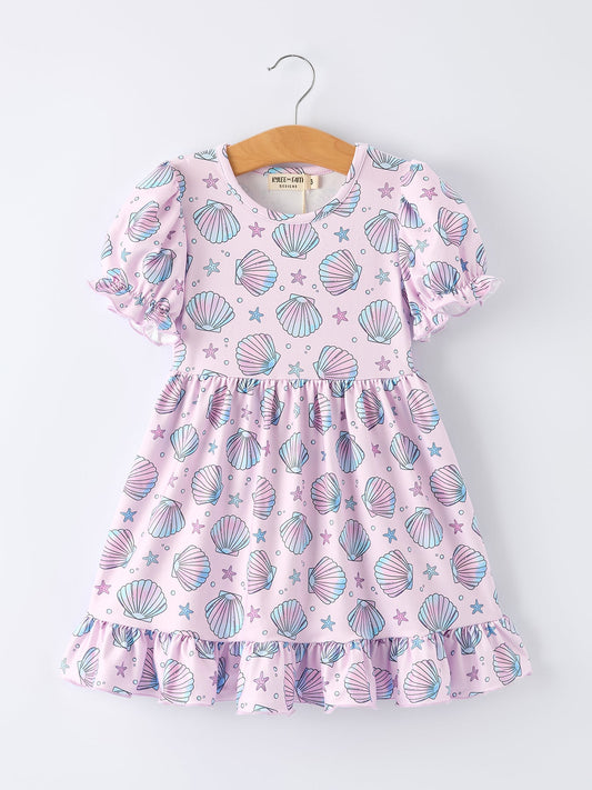 Seashell Print Girl Ruffle Dress