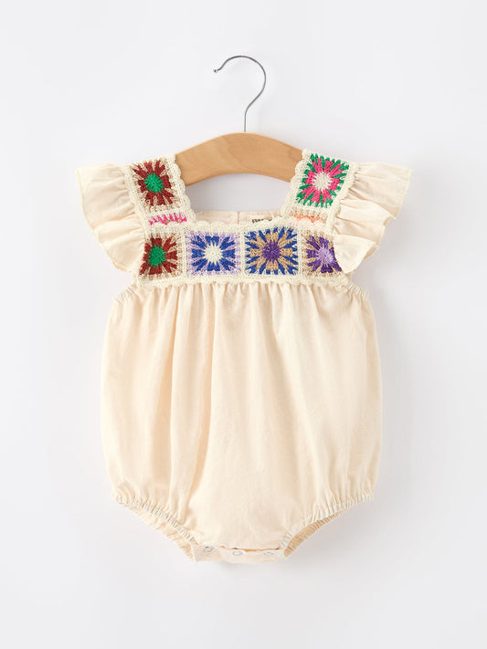 Summer Crochet Square Baby Ruffle Romper