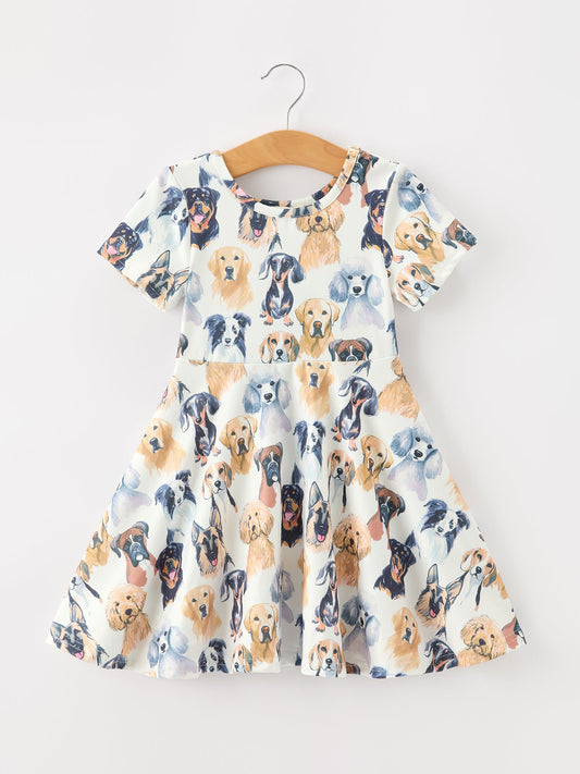 Watercolor Dog Breed Twirl Girls Dress