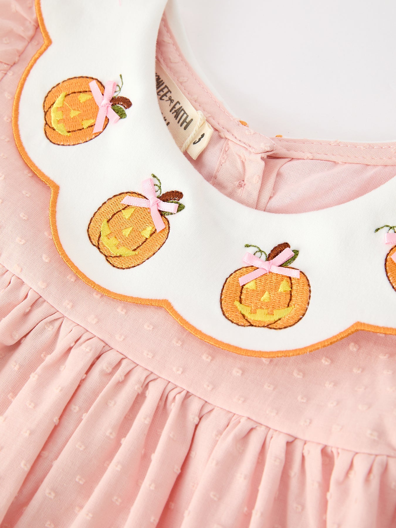 Halloween Pumpkin Applique Girls Puff Sleeve Dress