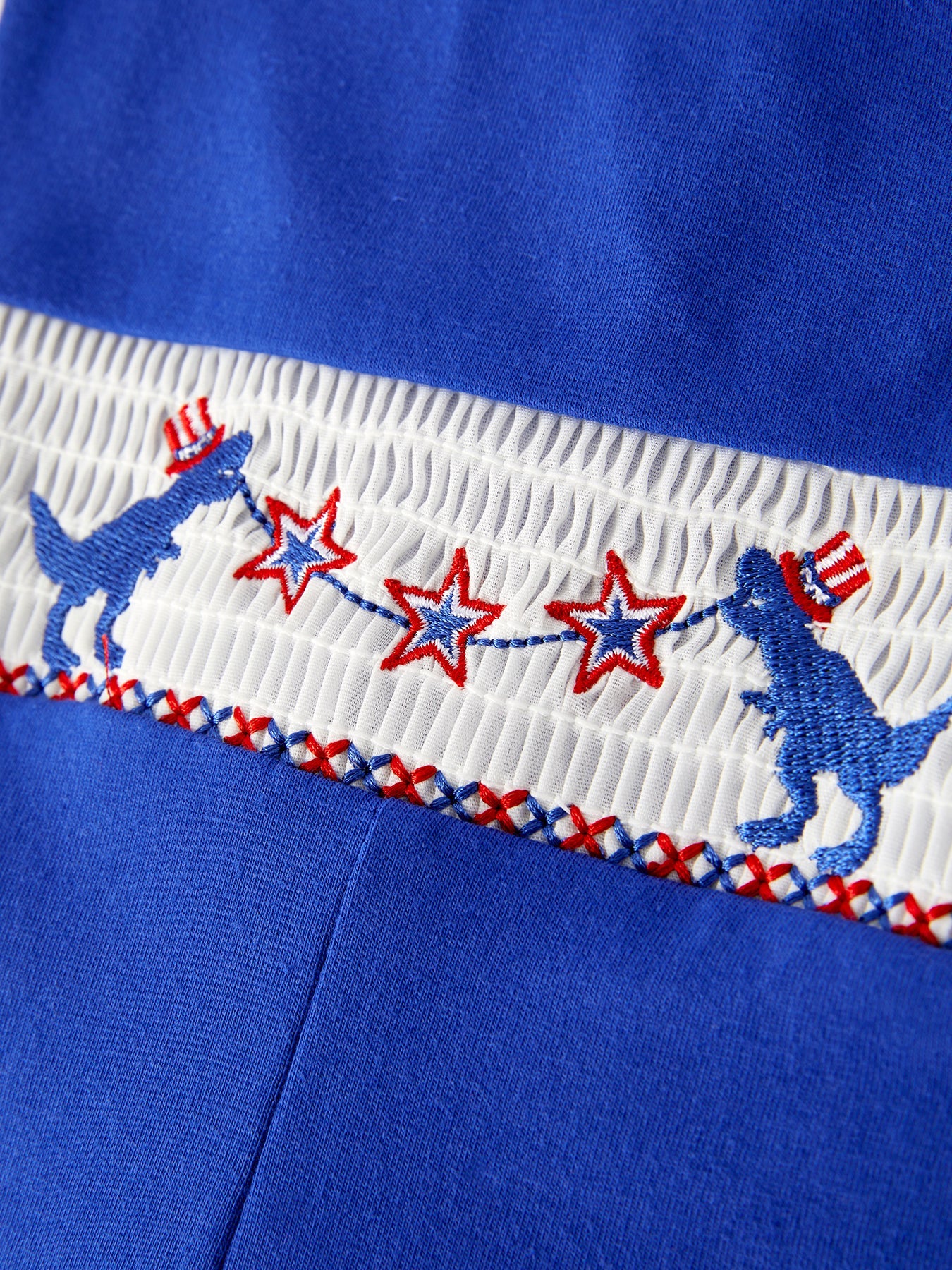 4th of july Toddler Boys Dinosaur Smocking Embroidered Romper