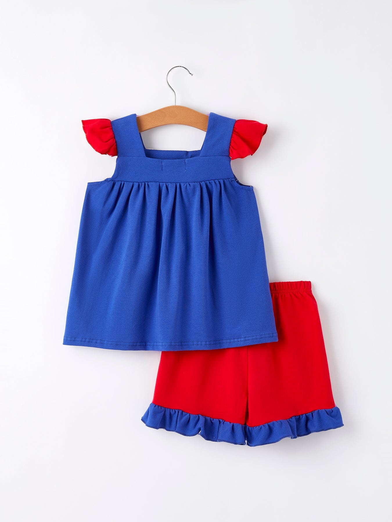 4th of july Girls Dinosaur Smock Embroidery Short Sleeved Shorts