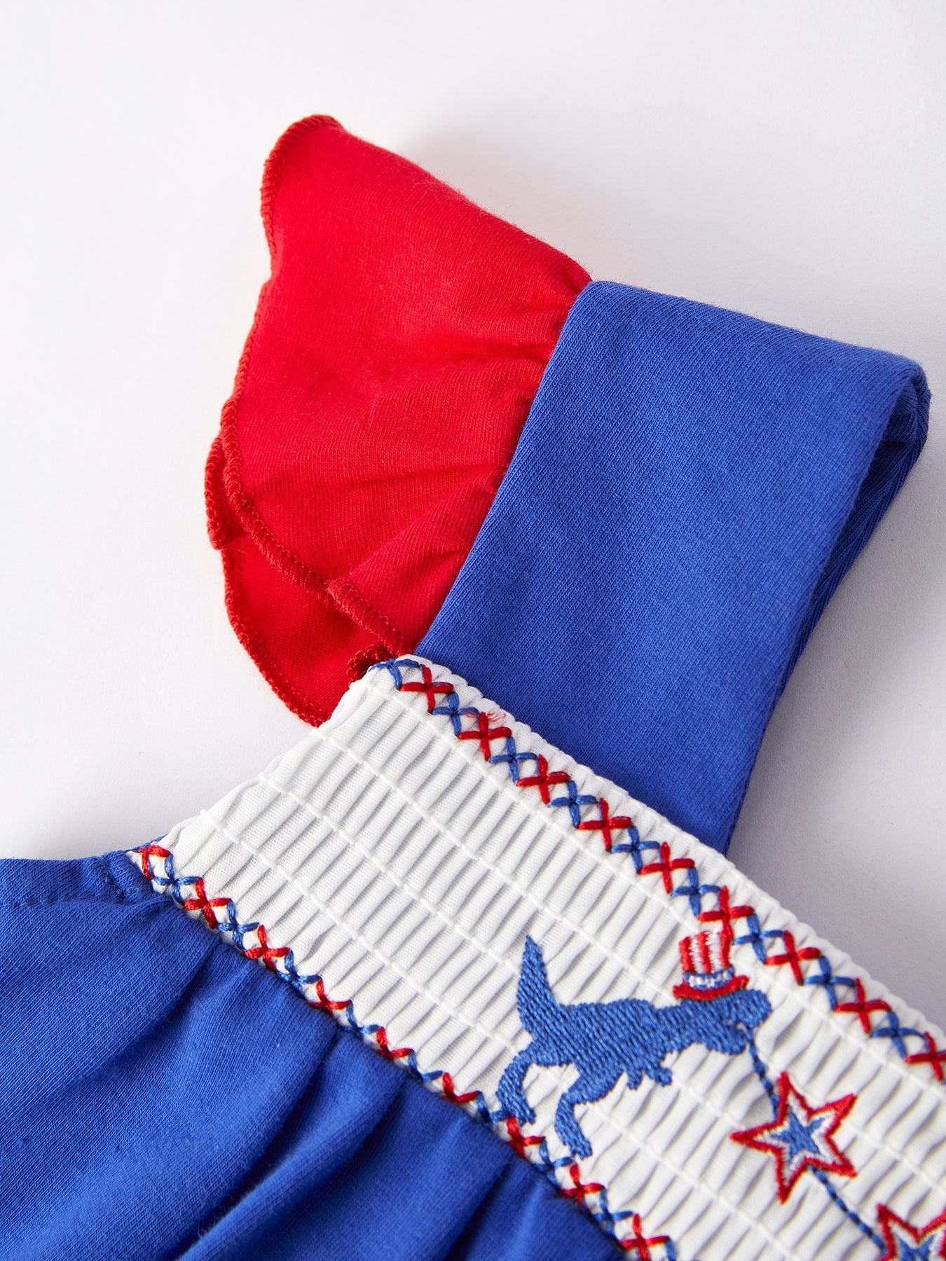 4th of july Girls Dinosaur Smock Embroidery Short Sleeved Shorts