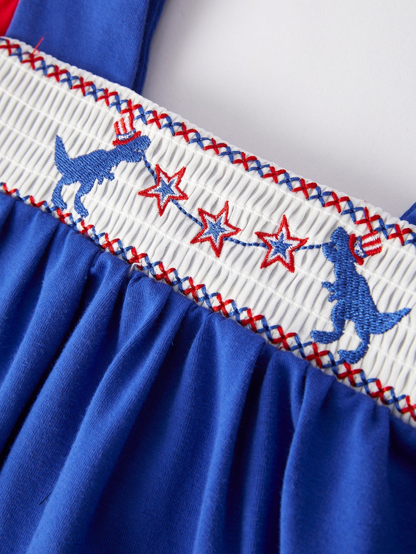 4th of july Girls Dinosaur Smock Embroidery Short Sleeved Shorts