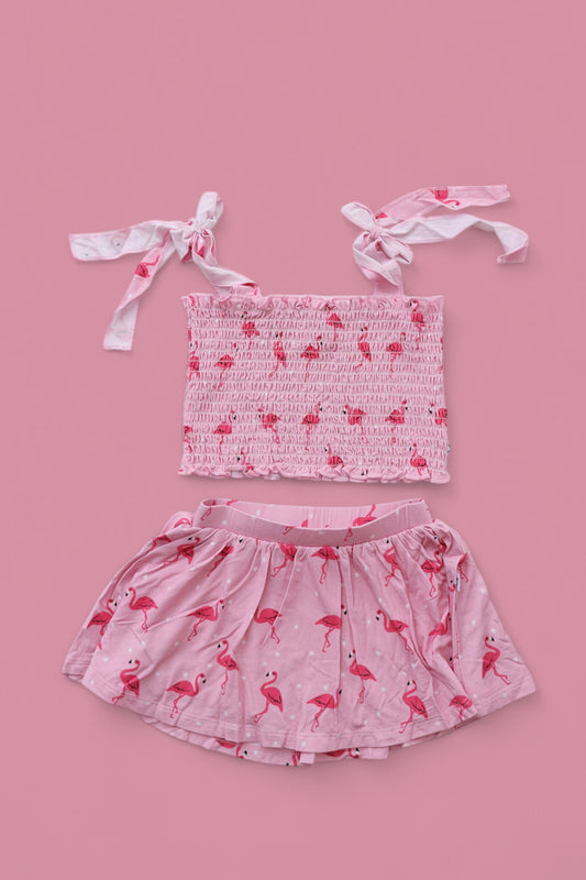FLOCKING FLAMINGOS DREAM SMOCKED SKORT SET