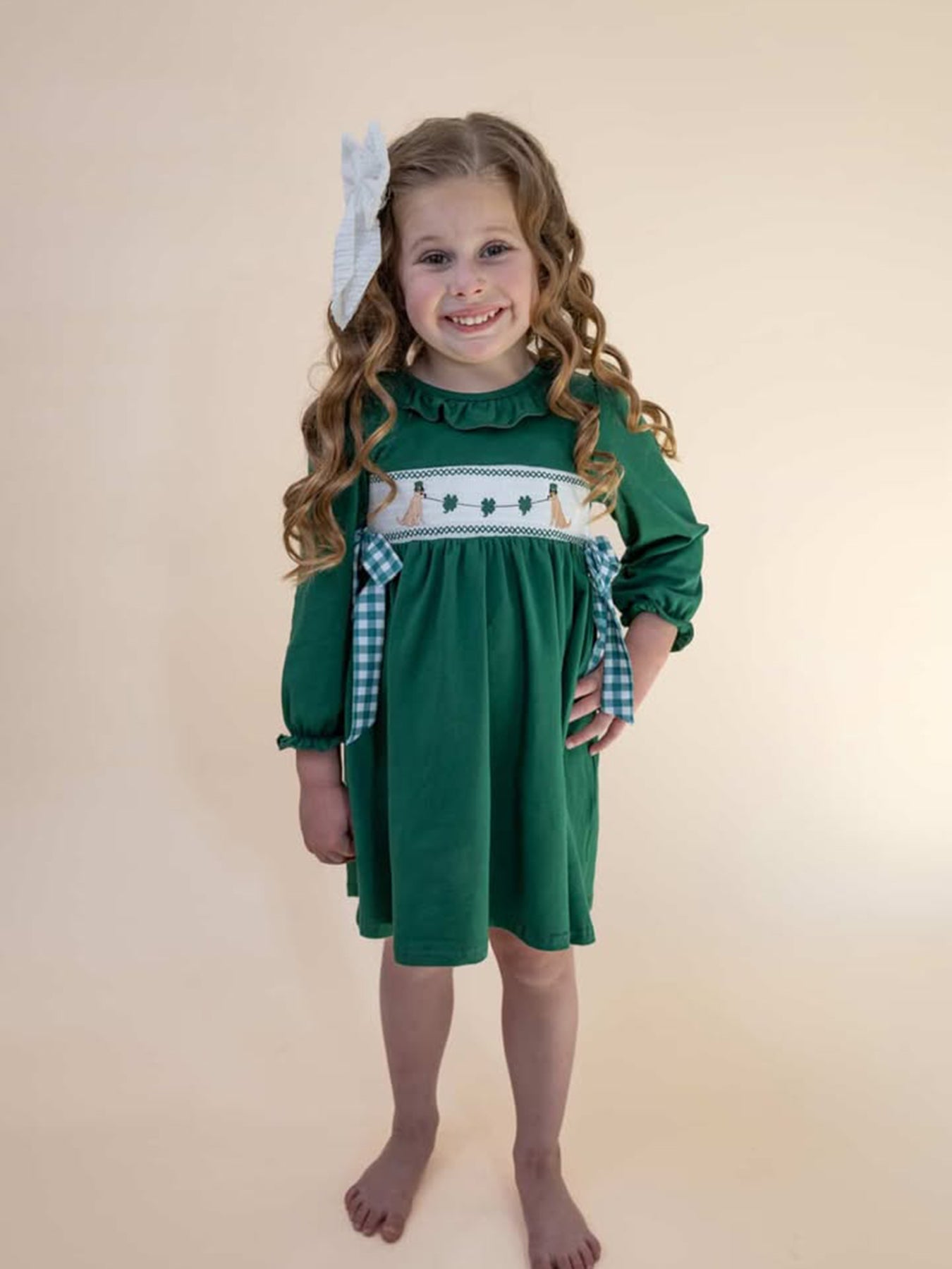 Girls St. Patrick’s Day Shamrock Puppy Smocked Dress