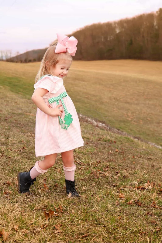 St. Patrick's Day Shamrock Girls' Striped Plaid Dress