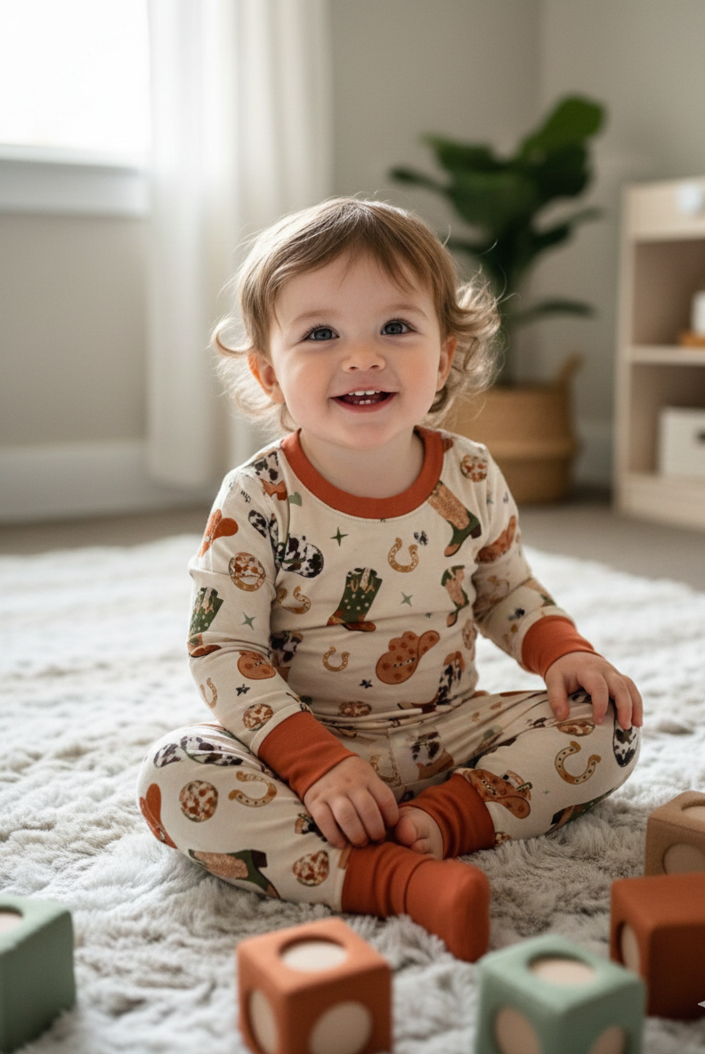 Cowboy Cowgirl bamboo 2 piece set