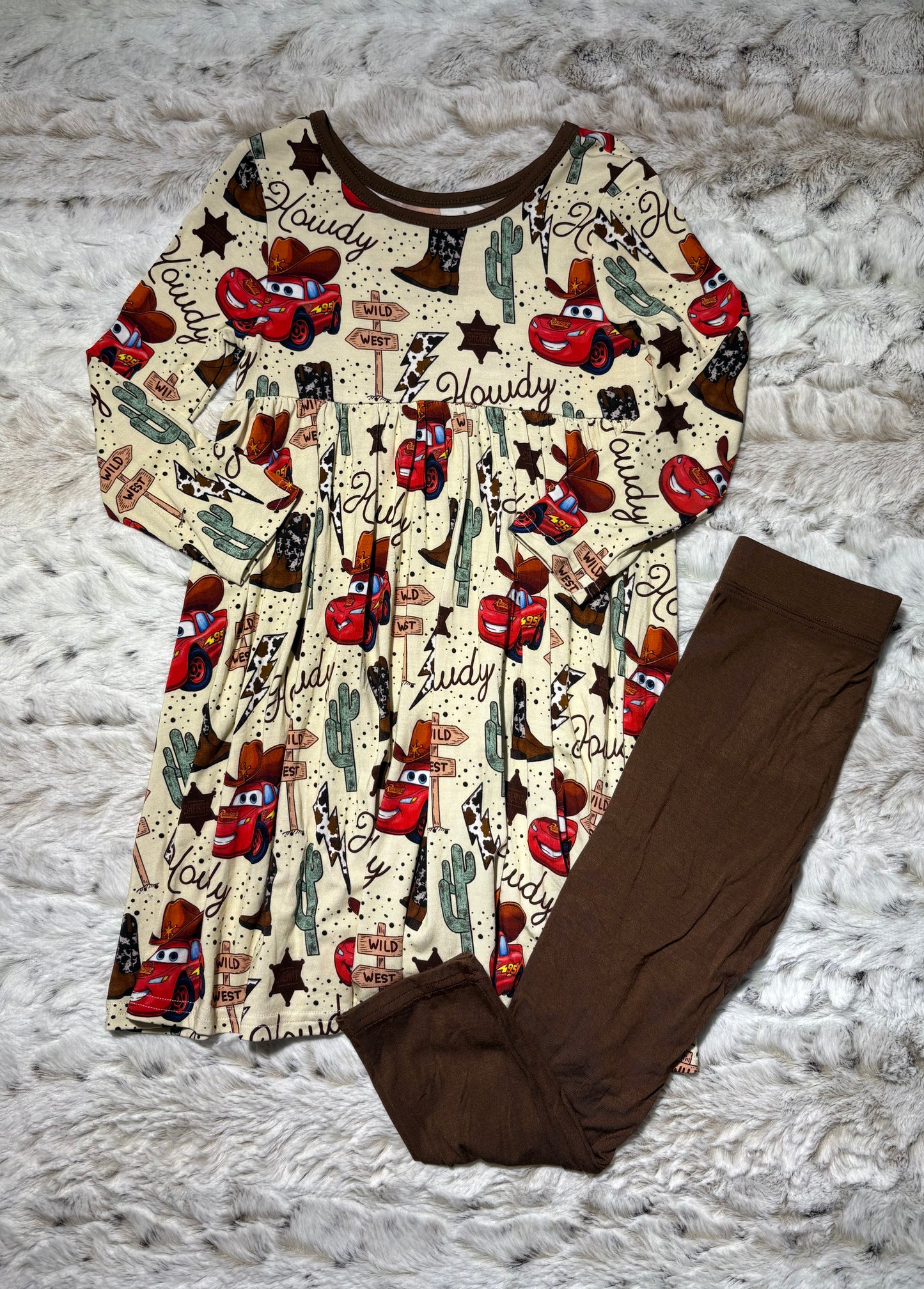 Cars cowboy bamboo Twirl dress 2 piece set