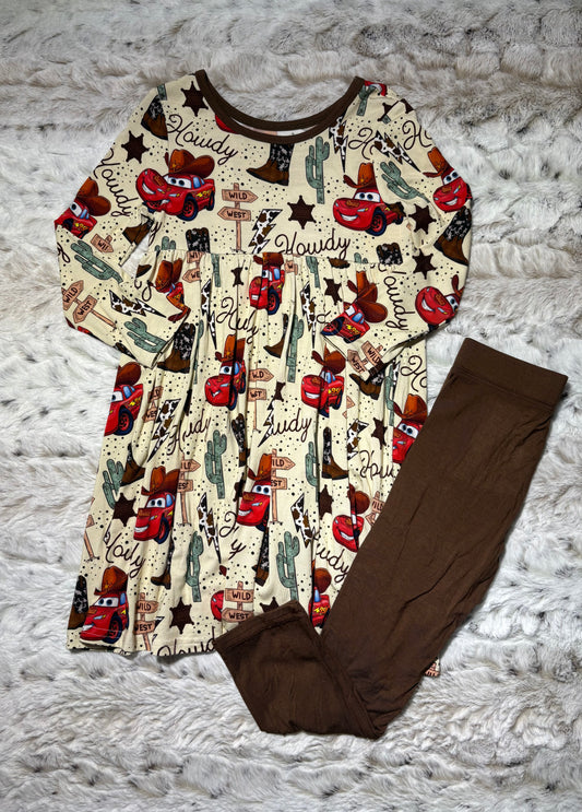 Cars cowboy bamboo Twirl dress 2 piece set