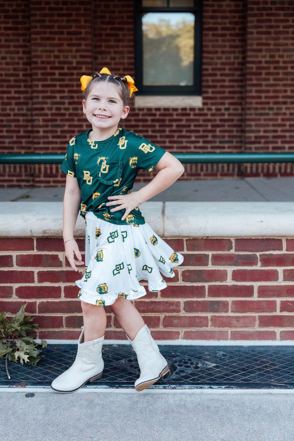 Baylor Green Bear Ruffle Pocket Tee