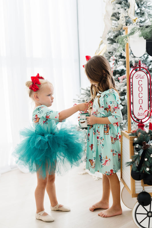 Believe in Your Elf 3/4 Sleeve Ruffle Twirl Dress