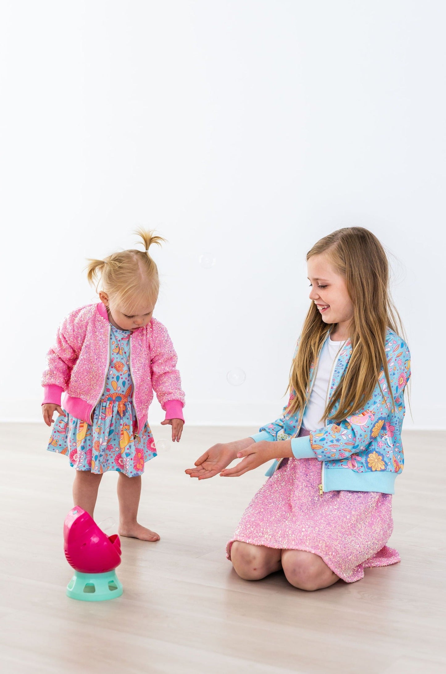 Blue Retro Unicorns Satin Jacket