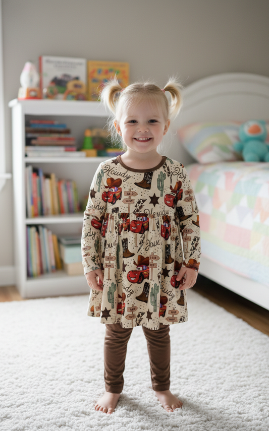 Cars cowboy bamboo Twirl dress 2 piece set