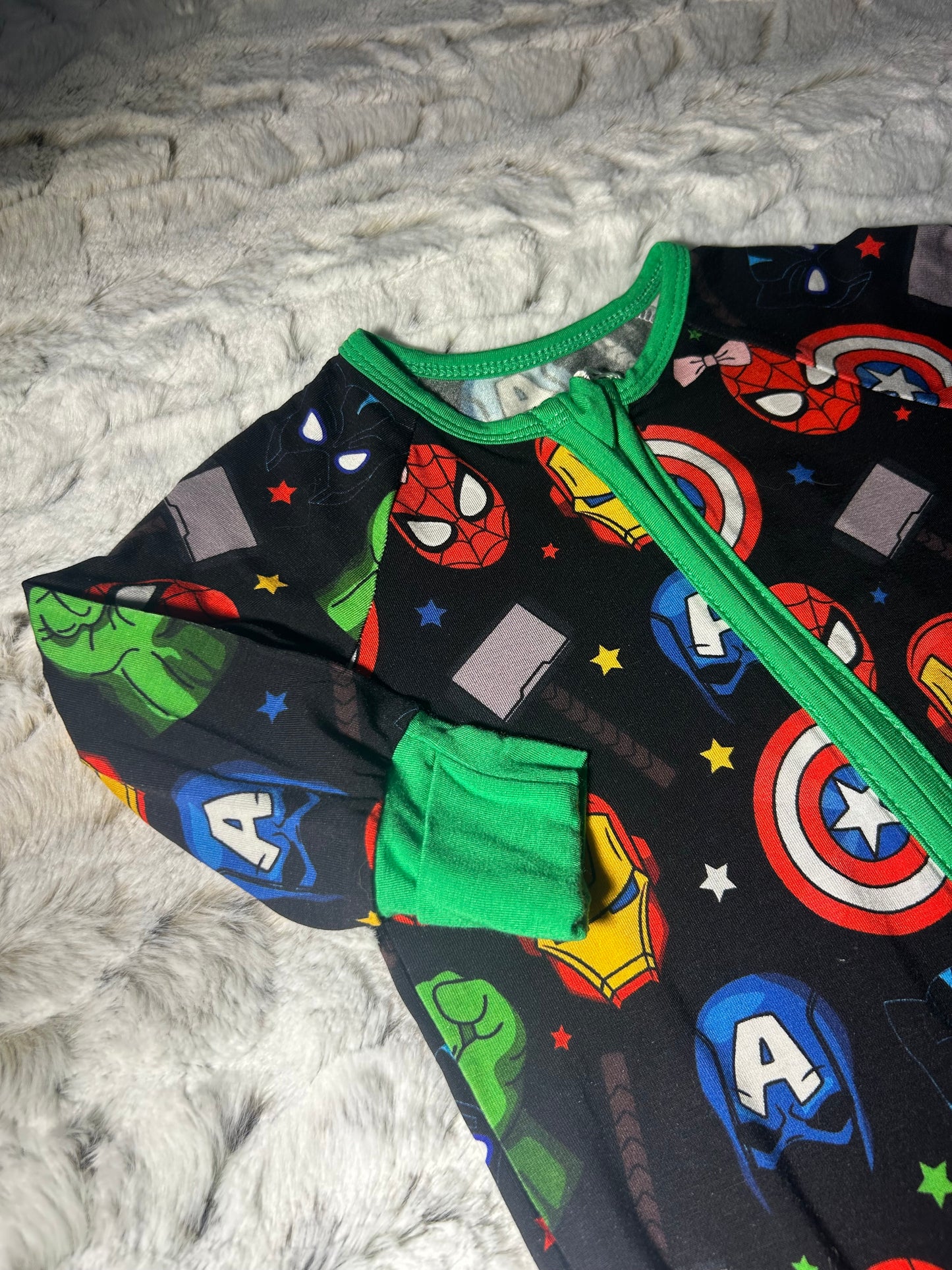 Avengers bamboo zippy green trim