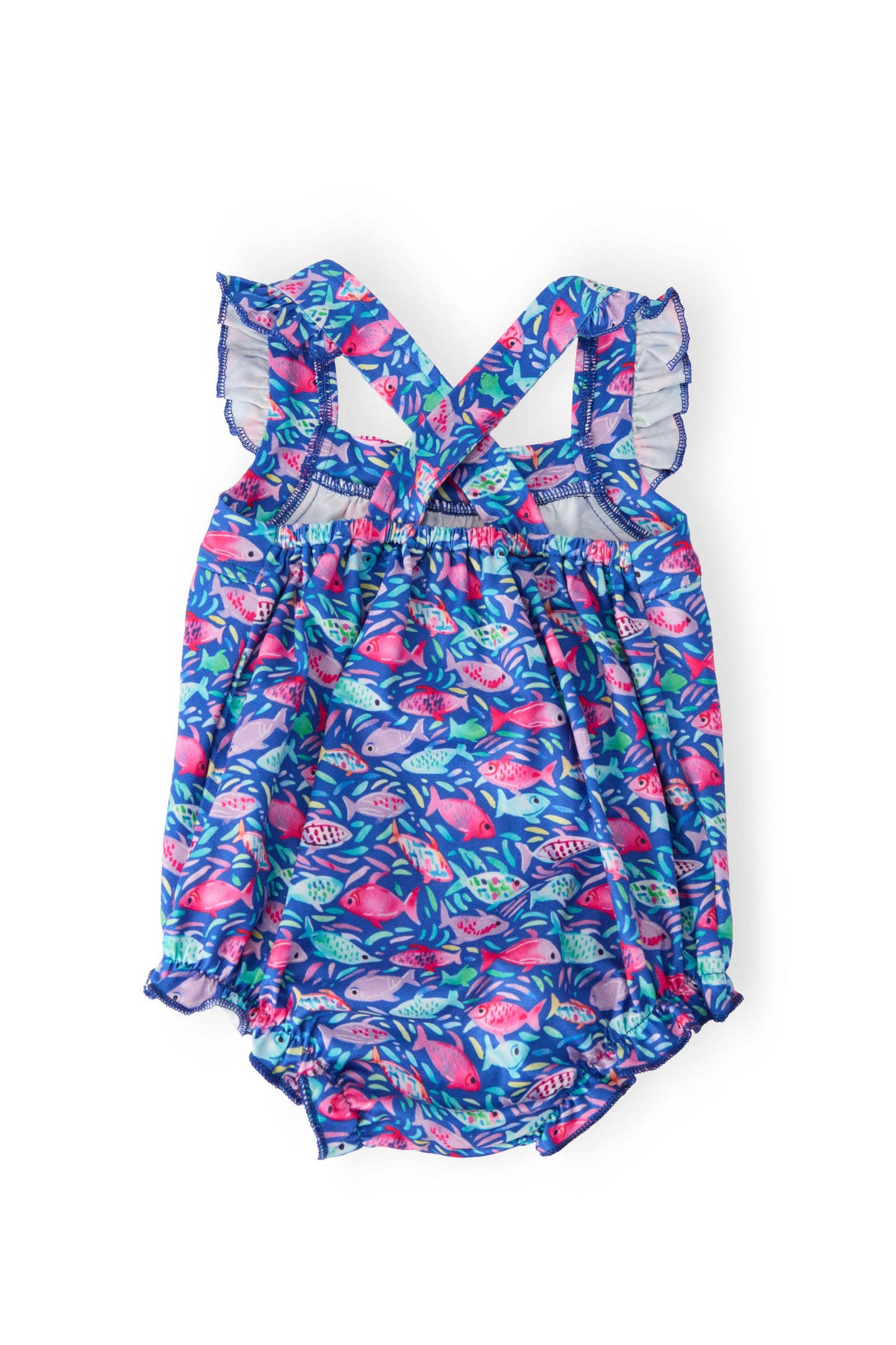 Fish in the Sea Ruffle Cross Back Romper