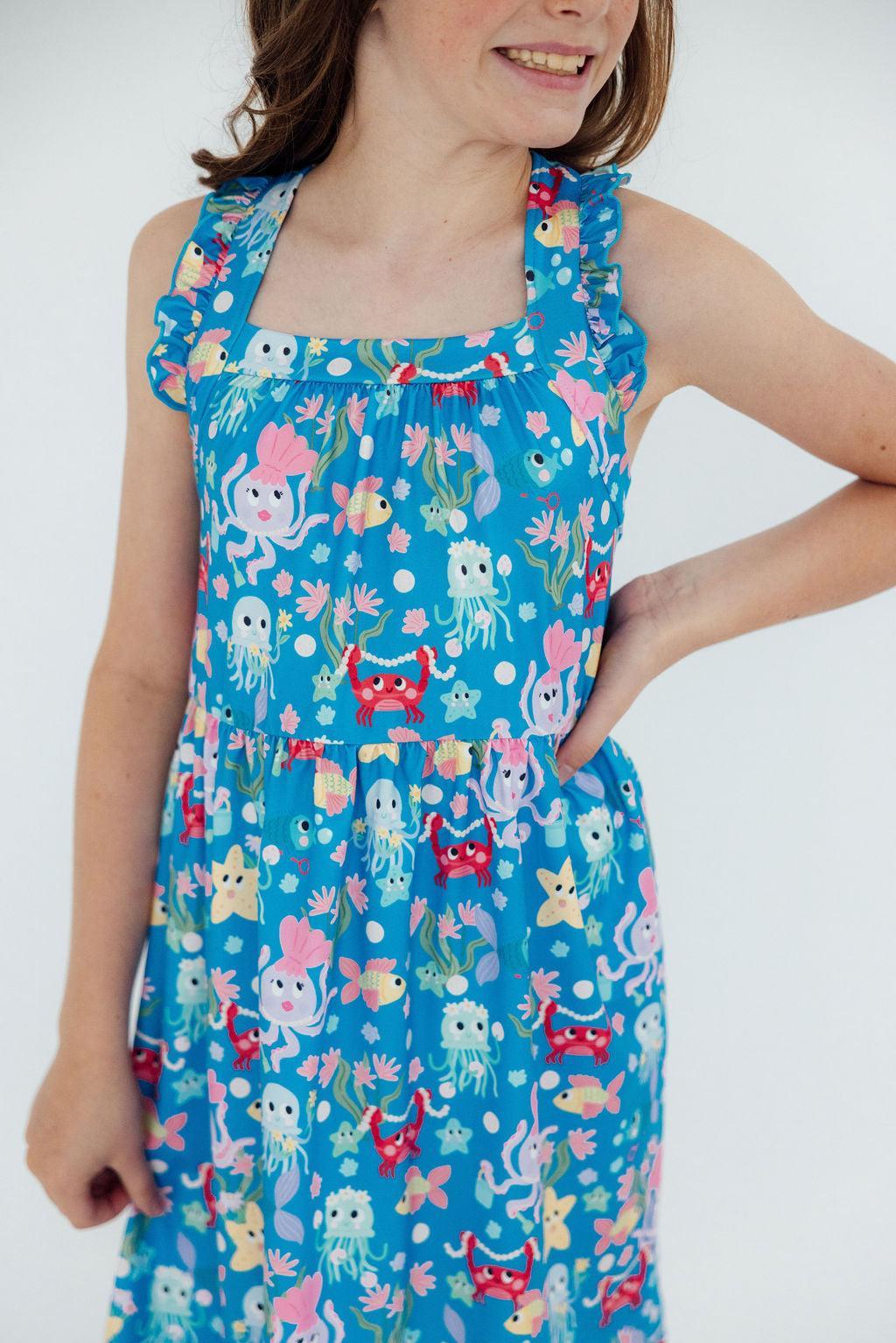 Jellyfish Jamboree Ruffle Cross Back Dress