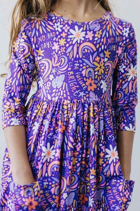 No Bad Days 3/4 Sleeve Pocket Twirl Dress