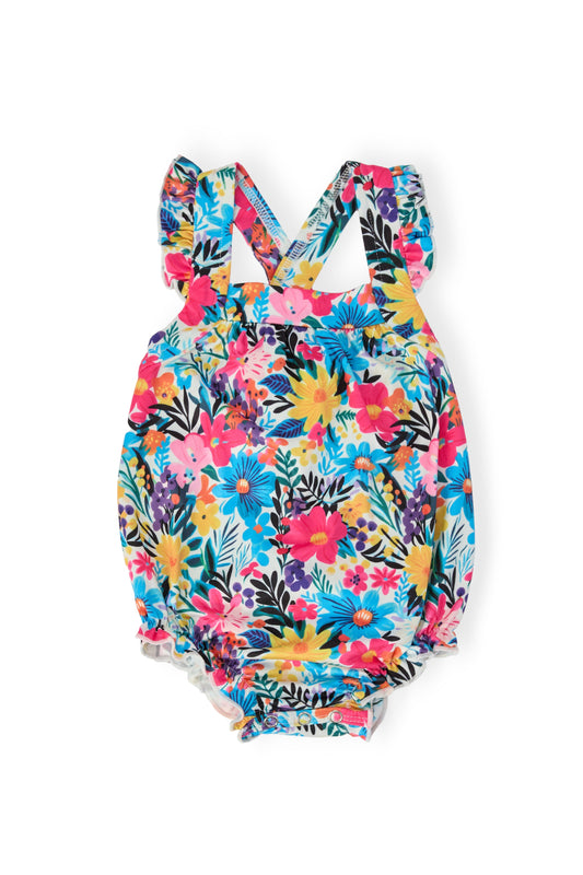 Petal Paradise Ruffle Cross Back Romper