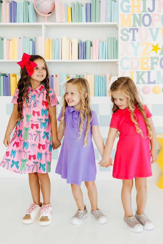 Pink Twirls & Ties S/S Polo Dress