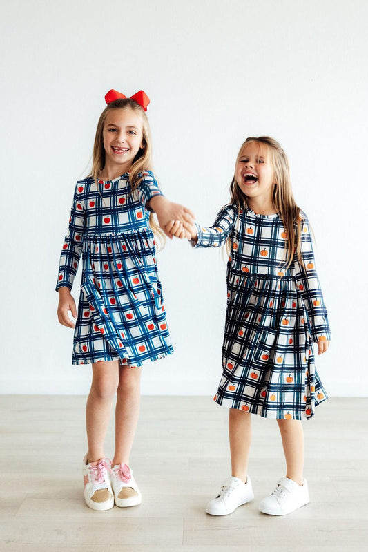 Plaid Pumpkins L/S Pocket Twirl Dress