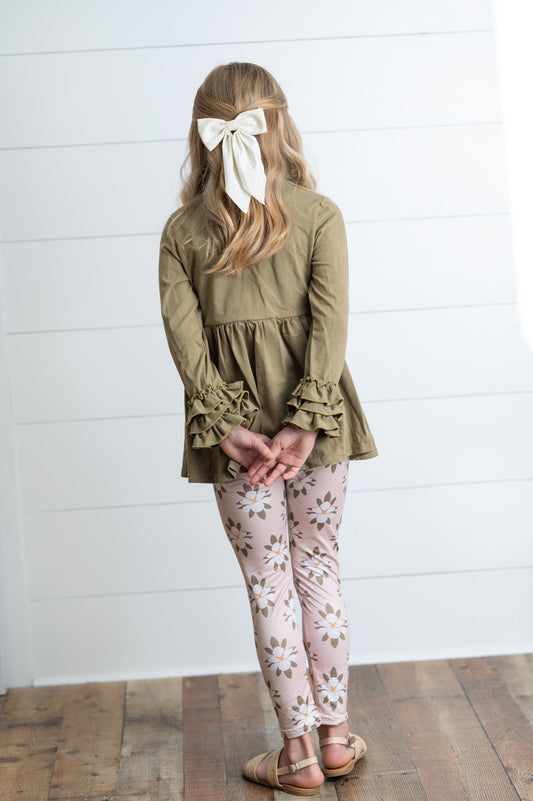 Sage Green 3 Ruffles Shirt Set