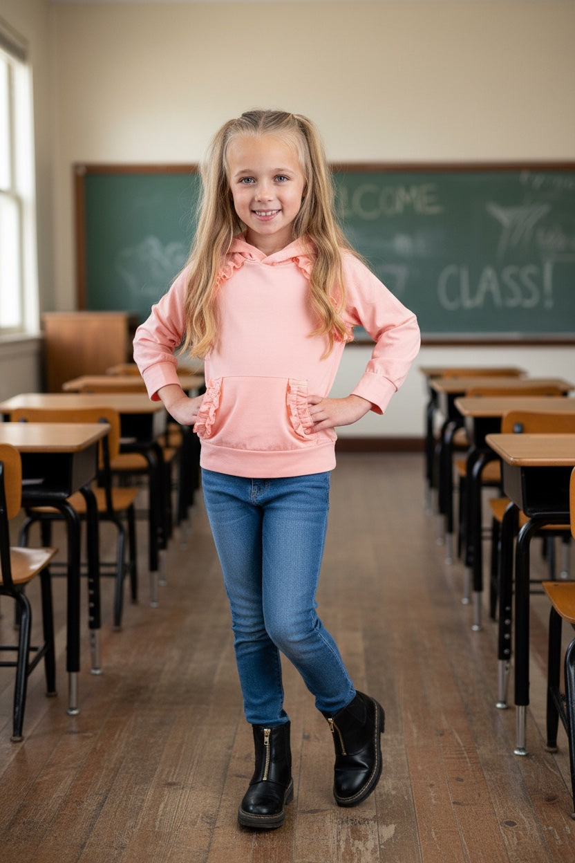 Blush Ruffled Hoodie Top