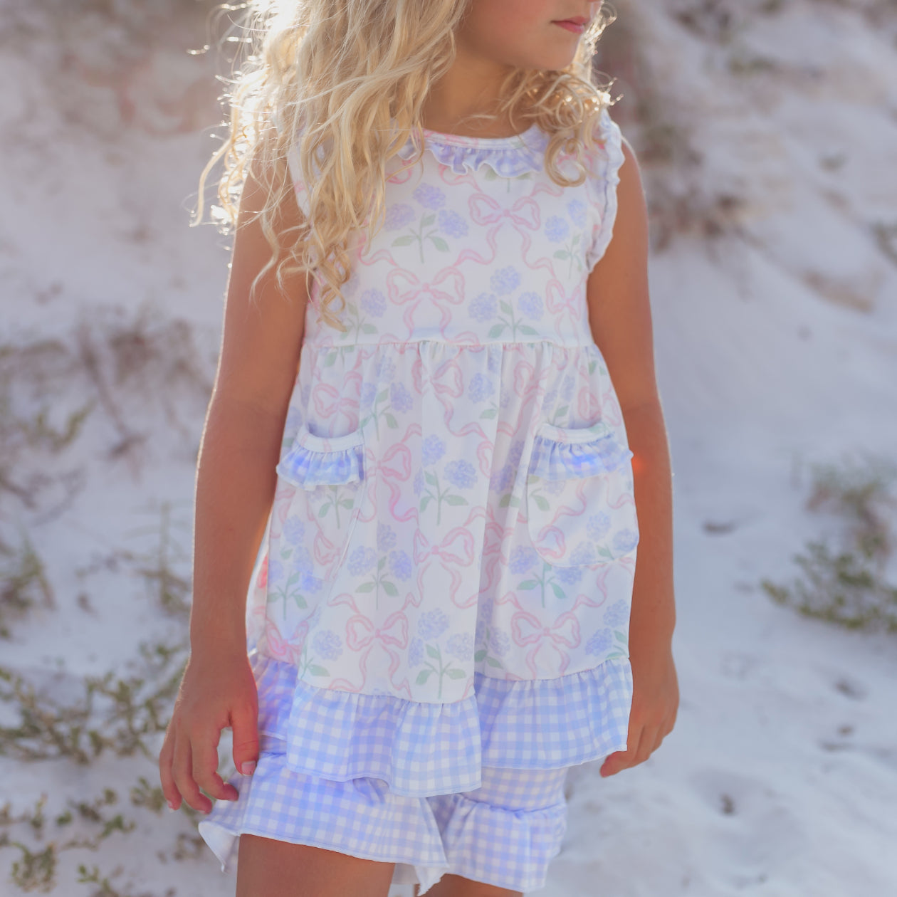 Lavender Check & Bow Short Set