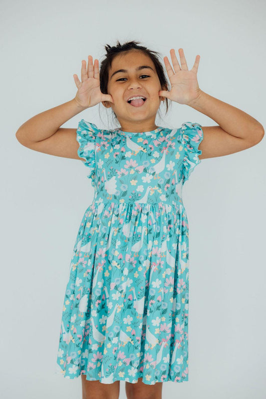 Silly Goose Flutter Sleeve Twirl Dress
