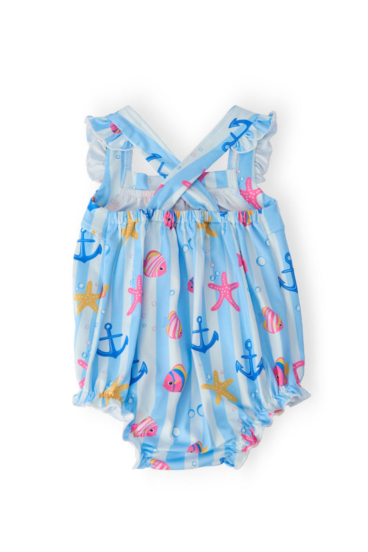 Tidepool Treasures Ruffle Cross Back Romper