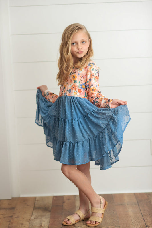 Tulle Teal Floral Dress